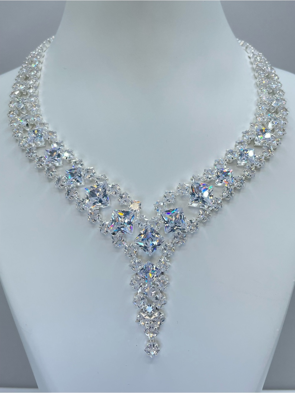 Swarovski Crystal Elements White Crystal Art Deco Statement Tennis Necklace
